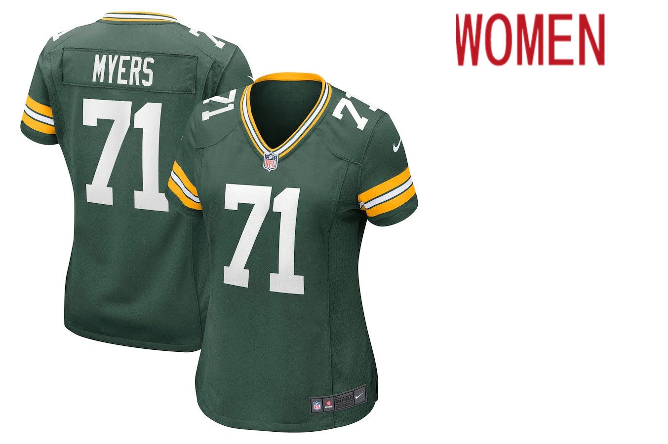 Women Green Bay Packers #71 Josh Myers Green Nike Game NFL Jersey